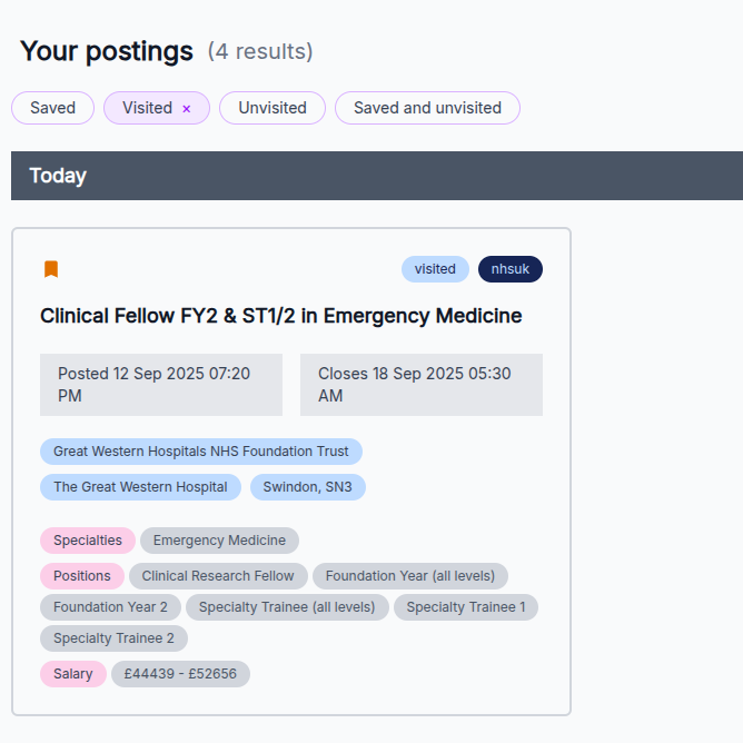 Track postings you have saved and visited